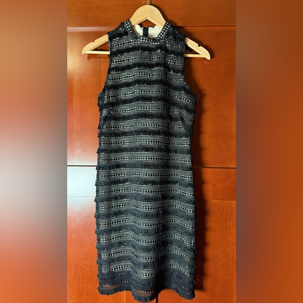J. Crew Black Lace & Fringe Sheath Dress Size 00 - Picture 1 of 11